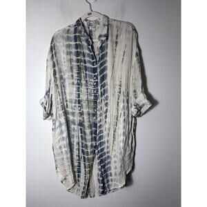 Umgee Off White Tie Dye Button Up Shirt Dress Sz L